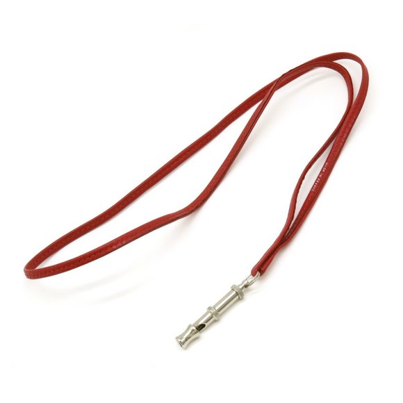 HERMES Hermes Sifre Whistle Dog Necklace Leather Metal Red Silver - Picture 2 of 6